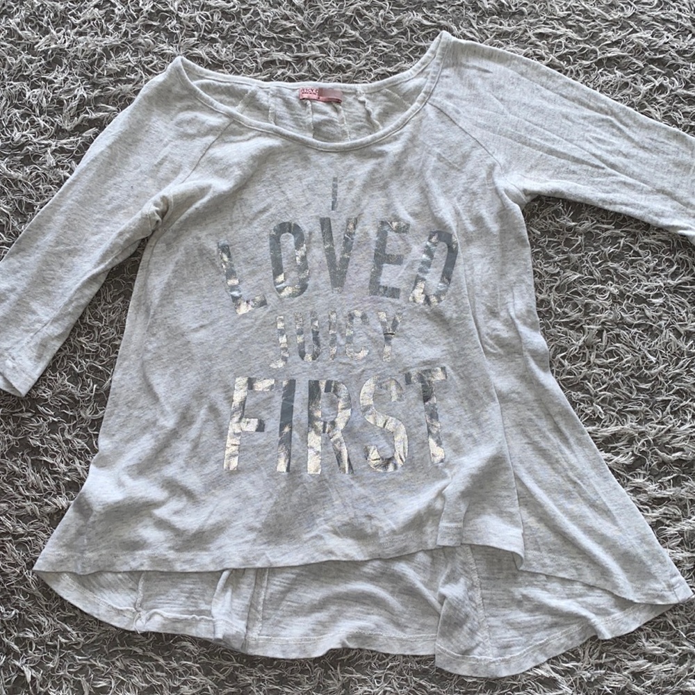 Juicy Couture beige I loved Juicy First metallic Graphic Quarter Sleeve